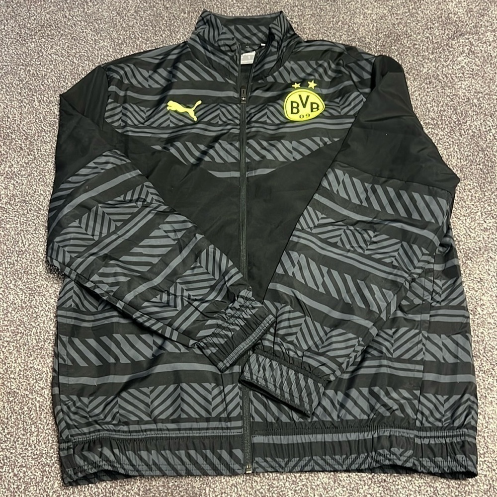 Puma Borussia Dortmund Pre-Match Jacket - Black-Safety Yellow Size S - MSRP $90